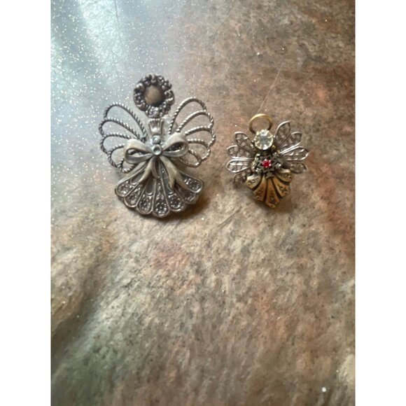 Vintage Angel Pins Set - Silver-Tone Filigree With Rhinestones - Heavenly Access - Picture 4 of 5